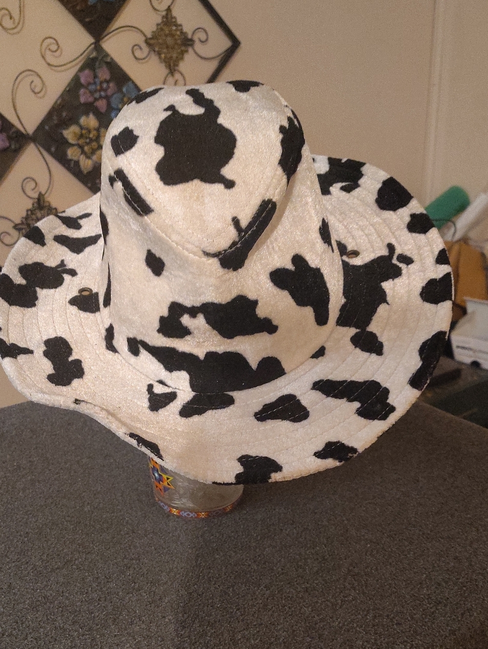 White and Black Cow-Spot Wide Brim Hat